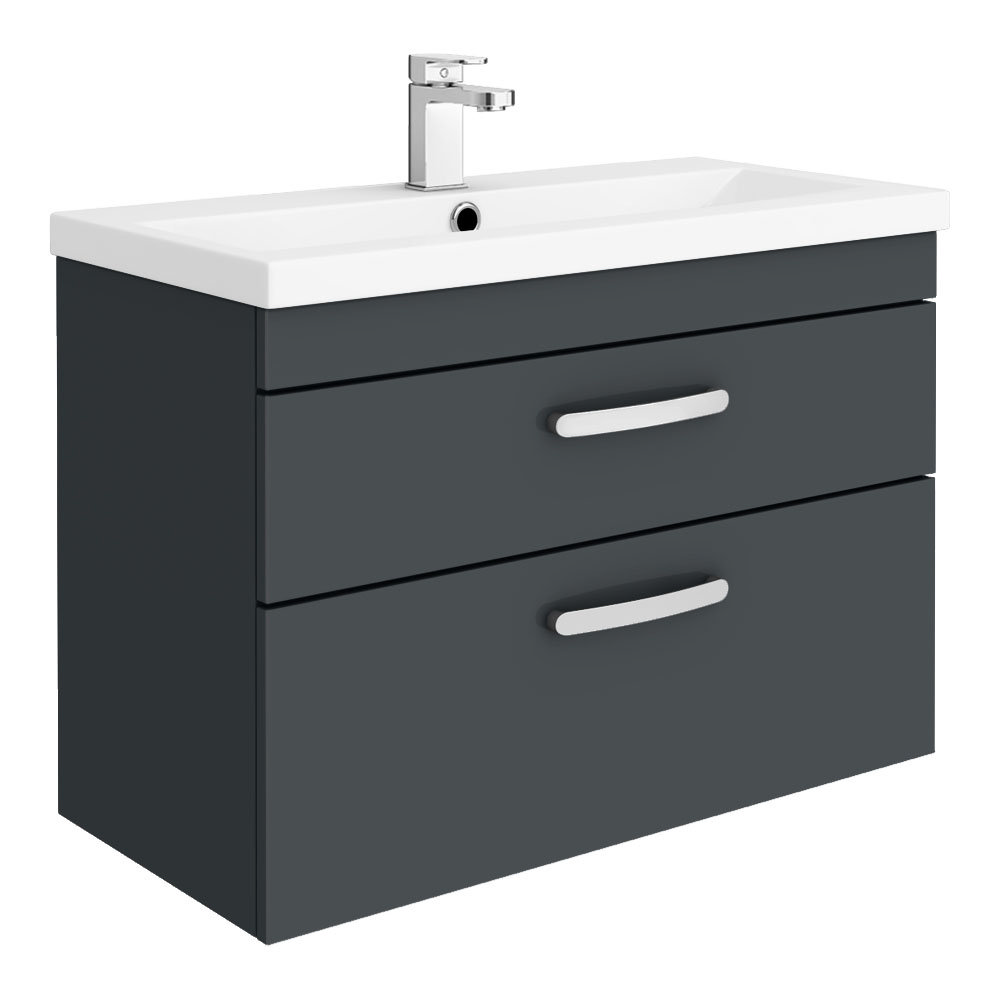 Brooklyn 800mm Gloss Grey 2 Drawer Wall Hung Vanity Unit Victorian