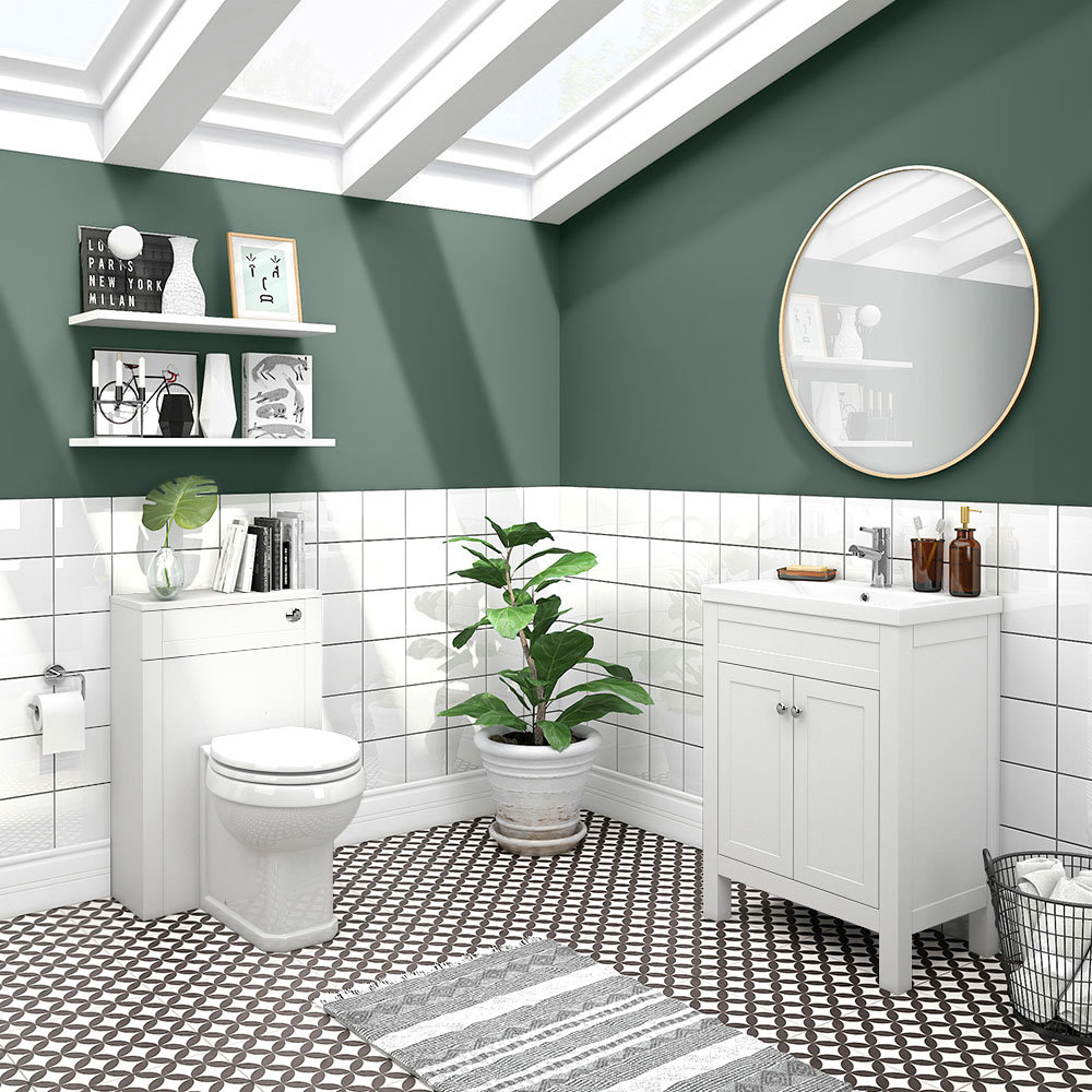 Family Bathroom Green and White walls