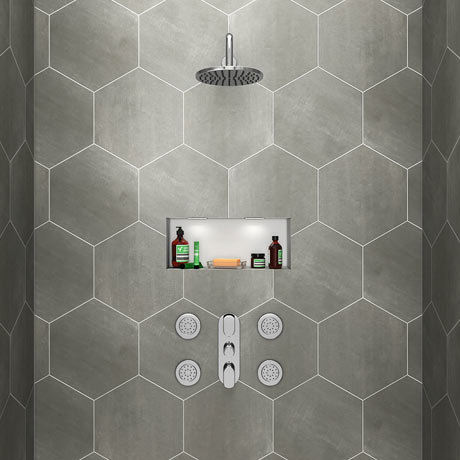 Bosa Concealed Thermostatic Valve with Fixed Shower Head & 4 Tile Body Jets