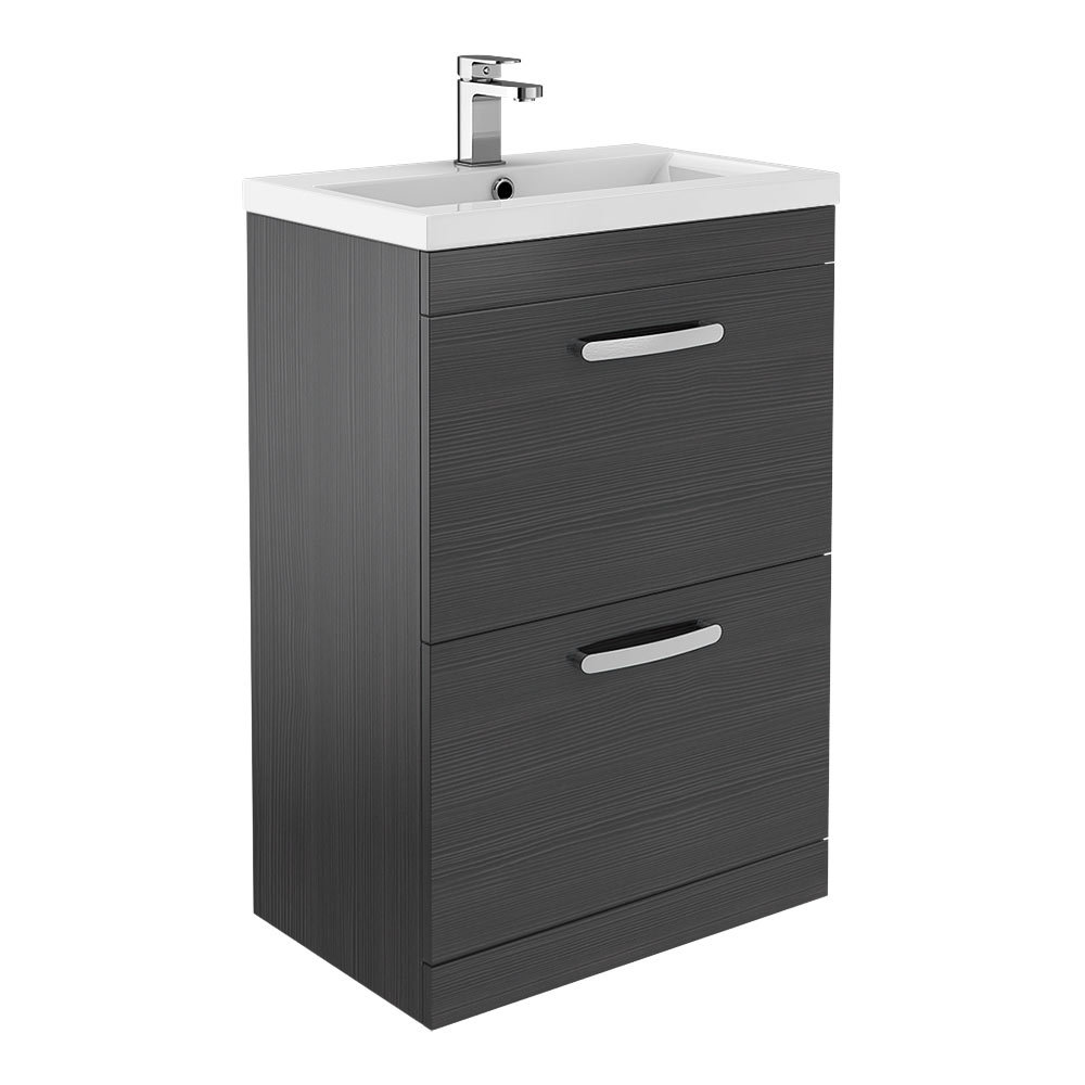 Brooklyn 600mm Black Vanity Unit Floor Standing 2 Drawer Unit at