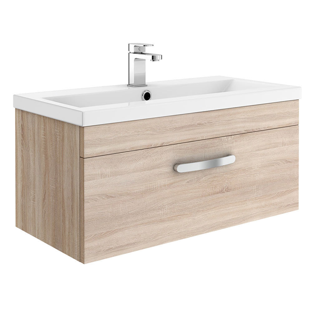 Brooklyn 800mm Natural Oak Wall Hung Vanity Unit - Single Drawer ...