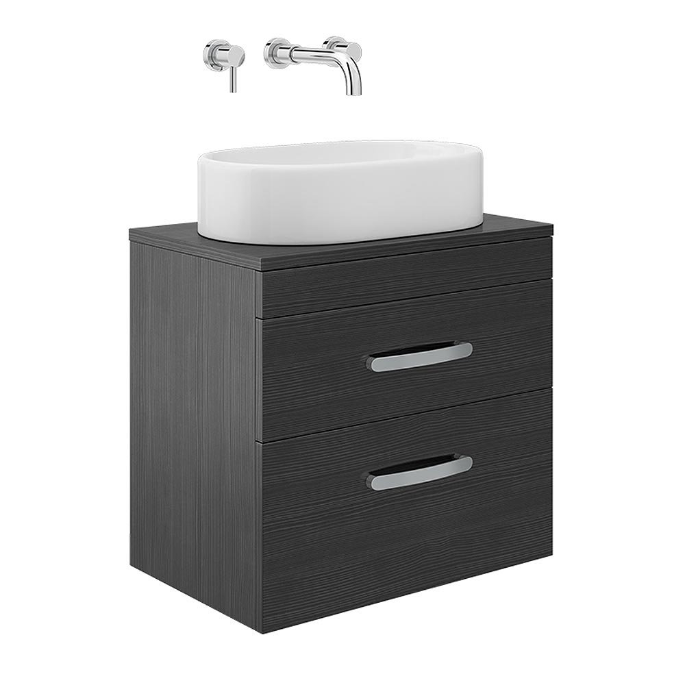 Brooklyn 605mm Black 2 Drawer Wall Hung With Counter Top Basin