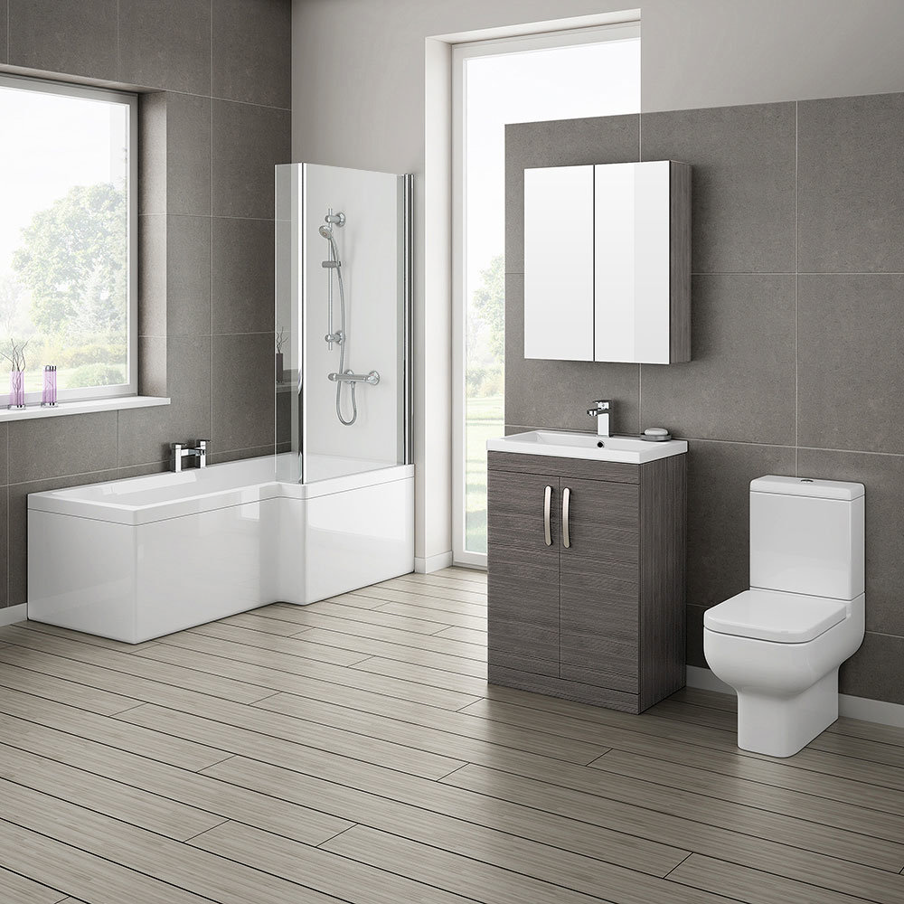 Brooklyn Grey Avola Bathroom Suite with L-Shaped Bath