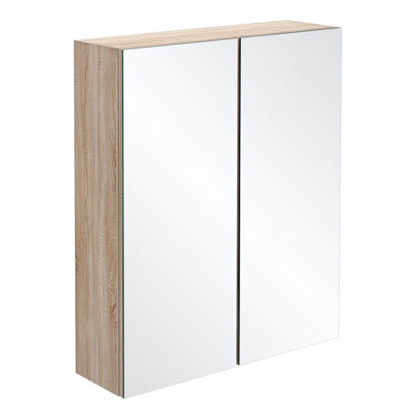 Brooklyn Natural Oak 600mm Bathroom Mirror Cabinet - 2 Door