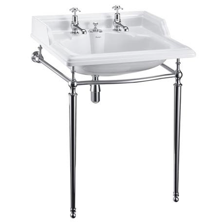 Burlington Classic 2TH Basin with Invisible Overflow/Waste and Chrome Wash Stand