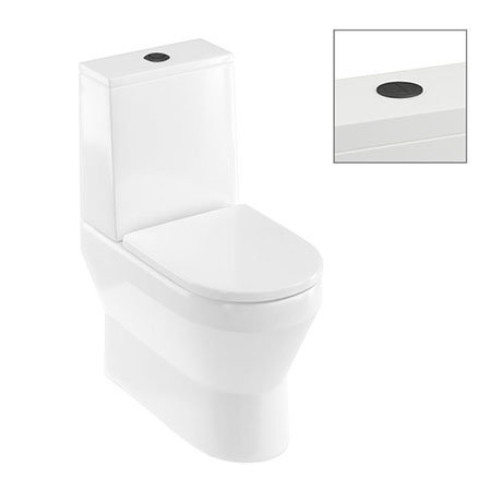 Britton Curve2 Rimless Close Coupled Back To Wall Toilet with Matt Black Flush Button + Soft Close S