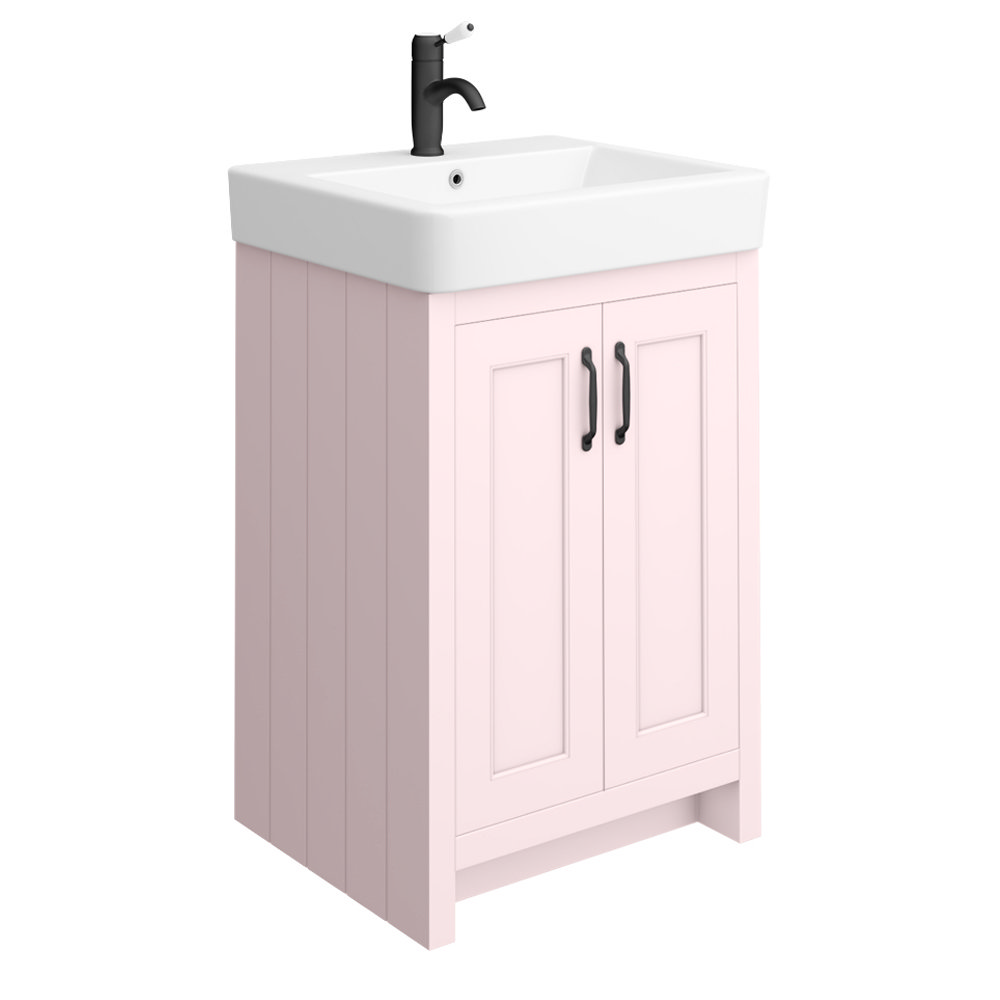 Chatsworth Traditional Pink Vanity 560mm Wide with Matt Black Handles Victorian Plumbing UK