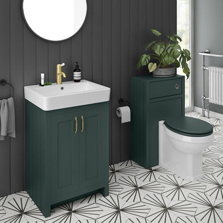 Chatsworth Traditional Green Sink Vanity Unit + Toilet Package