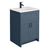 Chatsworth Blue 610mm Vanity with White Marble Basin Top + Matt Black Handles profile small image view 1 
