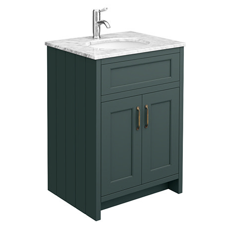 Chatsworth Green 610mm Vanity with White Marble Basin Top