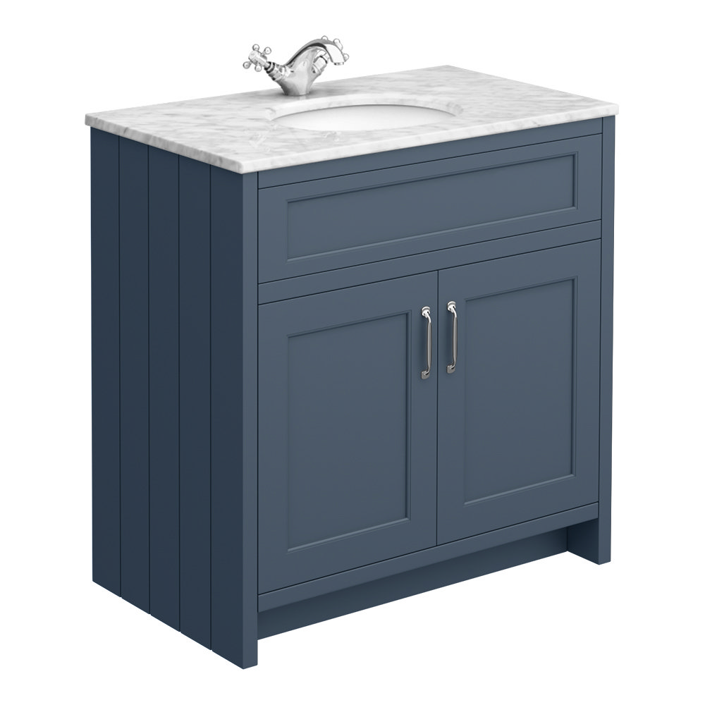 Chatsworth Blue 810mm Vanity with White Marble Basin Top