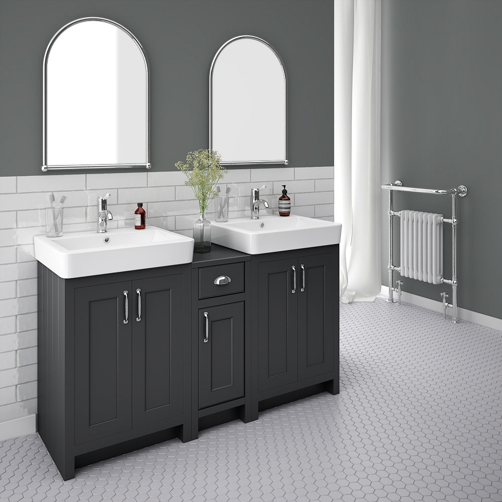 Chatsworth Traditional Graphite Double Basin Vanity + Cupboard Combination Unit