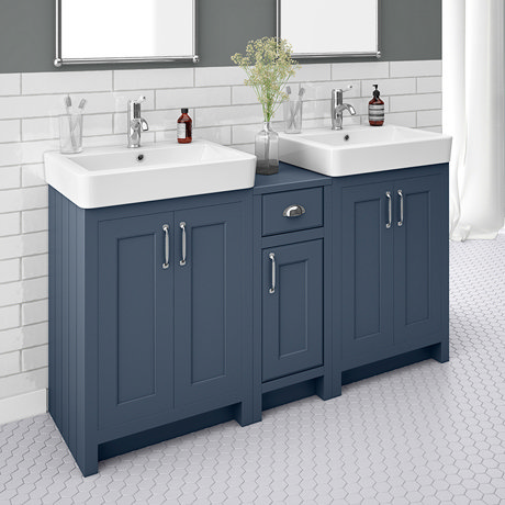 Chatsworth Traditional Blue Double Basin Vanity + Cupboard Combination Unit