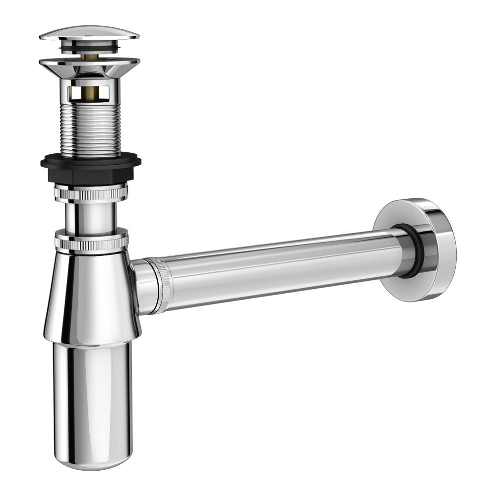 Round Bottletrap Clickbasin Chrome Bathroom Basin Accessory Bundle Low Tap Non Slot Waste