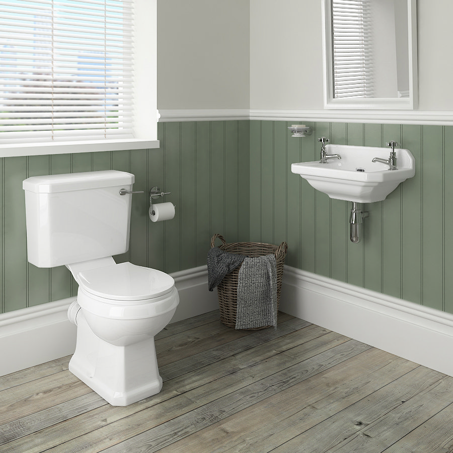 Carlton Traditional Cloakroom Suite Close Couple Toilet & Wall Hung Basin at Victorian Plumbing UK
