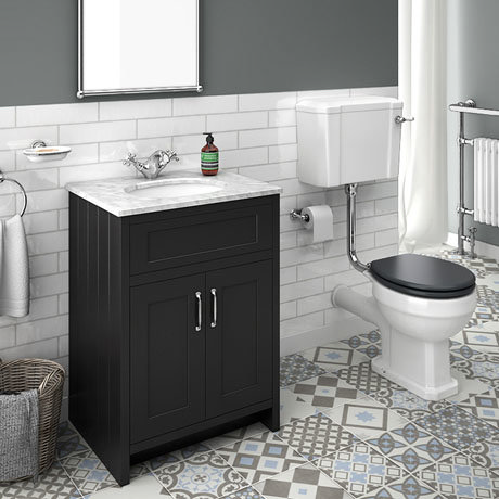 Chatsworth Graphite White Marble 4-Piece Low Level Bathroom Suite