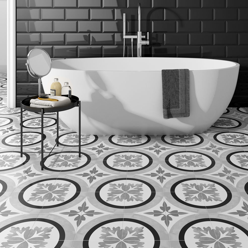 White Wall And Floor Tiles 200 X 200mm, Black And White Tile Bathroom Floor