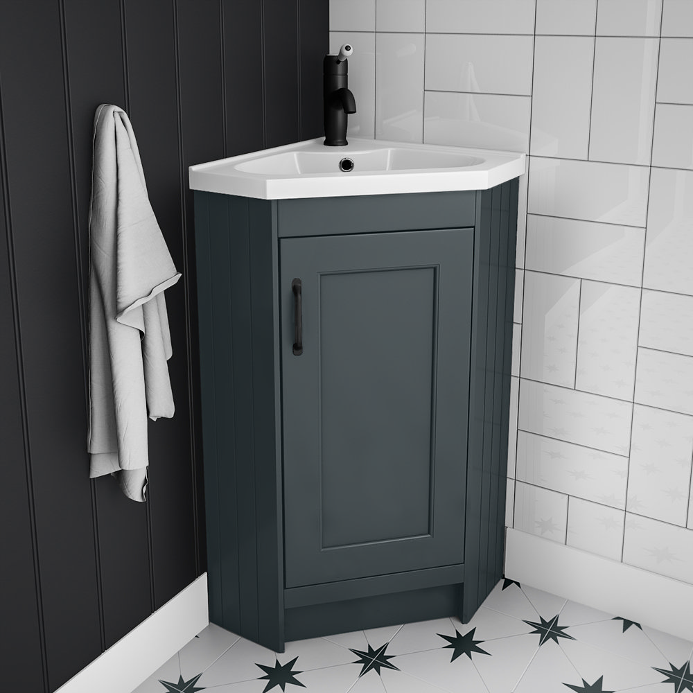 Chatsworth Traditional Graphite Corner Vanity Unit with Matt Black