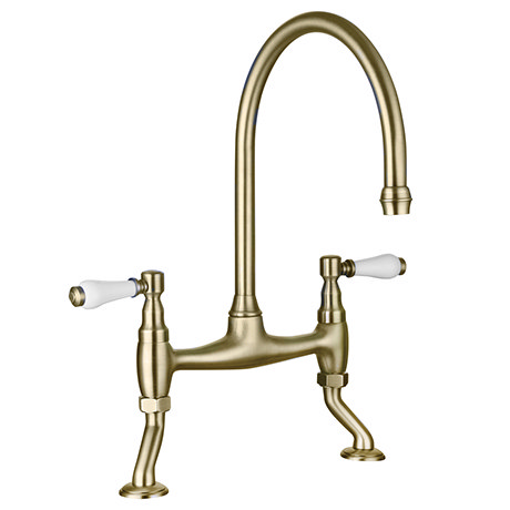 Chatsworth Brushed Brass Traditional Bridge Lever Kitchen Sink Mixer