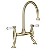 Chatsworth Brushed Brass Traditional Bridge Lever Kitchen Sink Mixer profile small image view 1 