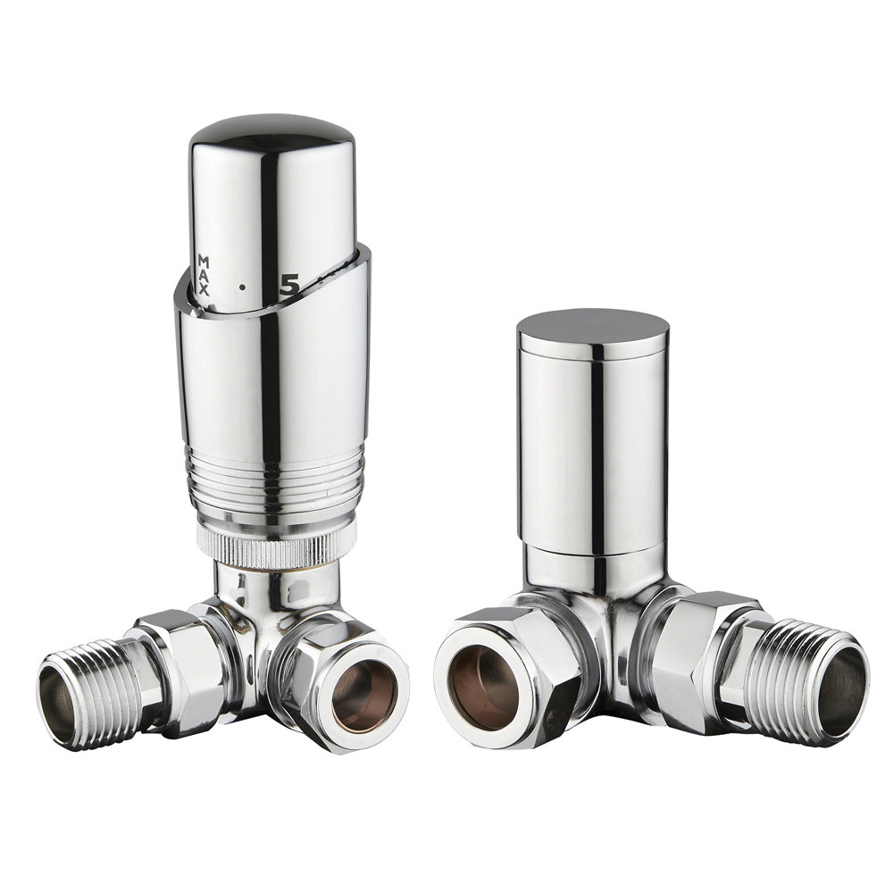 Monza Chrome Corner Thermostatic Radiator Valves Victorian Plumbing UK