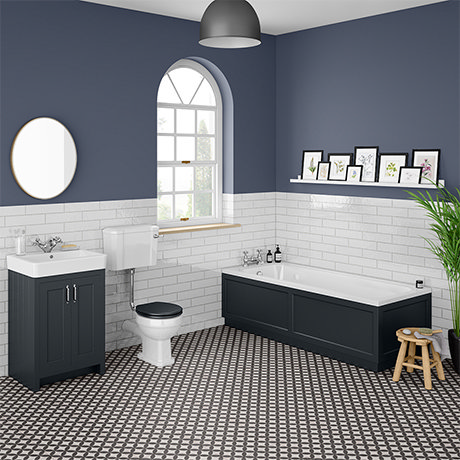 Chatsworth Graphite Bathroom Suite Inc. 1700 x 700 Bath with Panels
