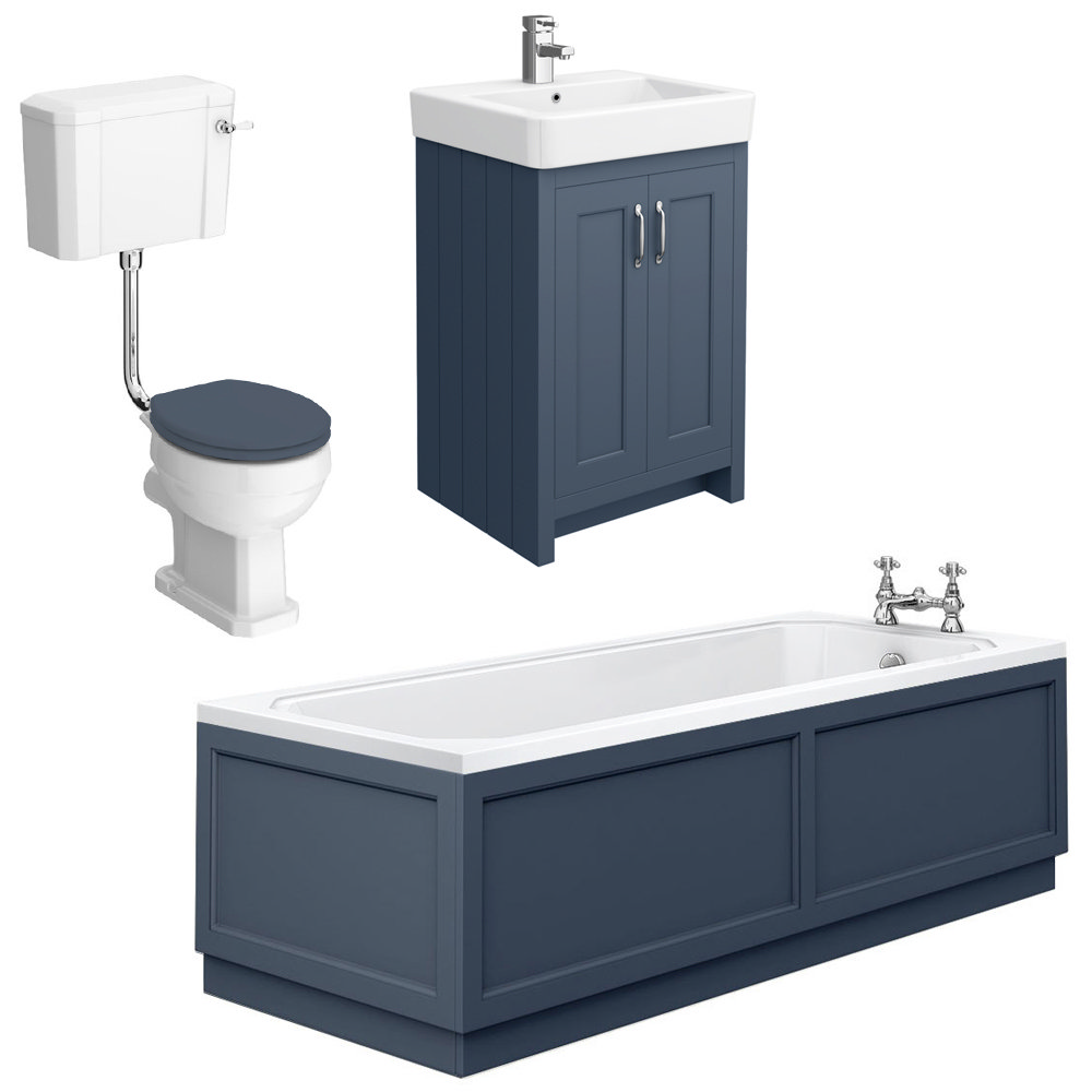 Chatsworth Blue Bathroom Suite Inc. 1700 x 700 Bath with Panels