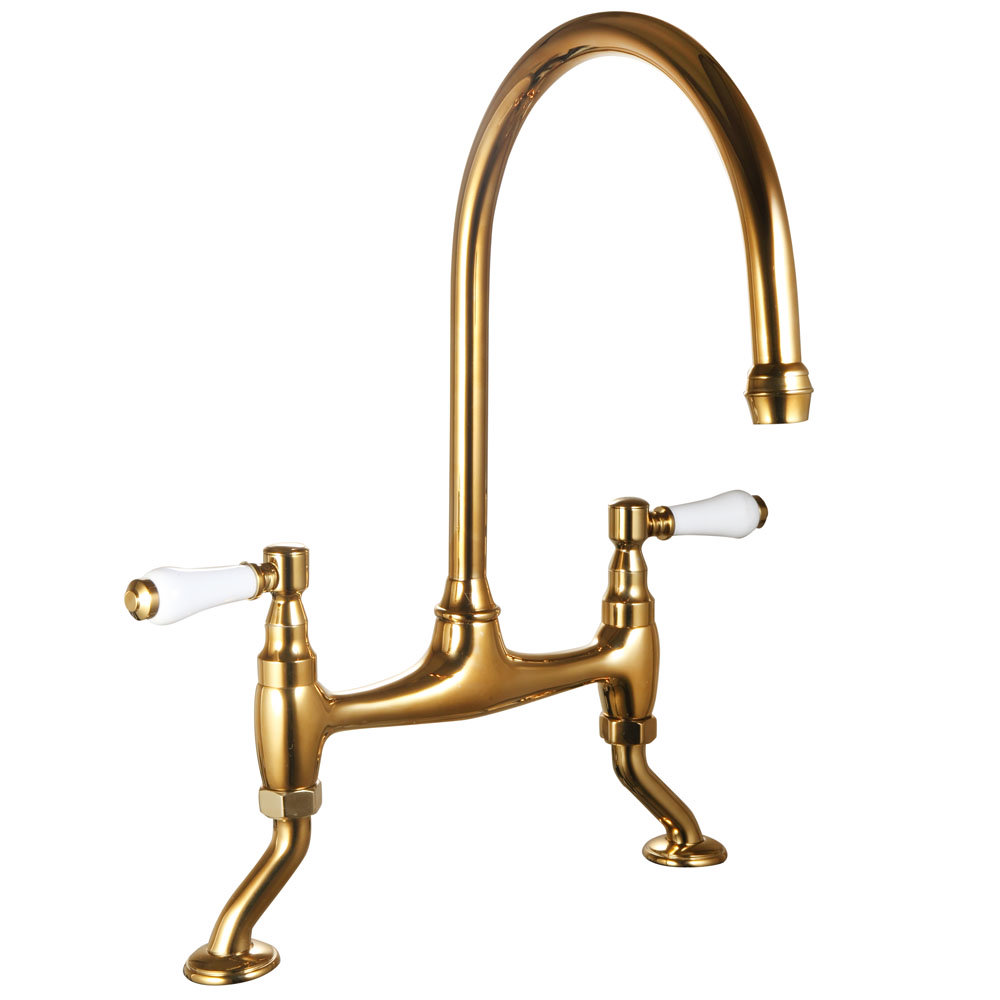 Chatsworth Antique Gold Traditional Bridge Lever Kitchen Sink Mixer ...