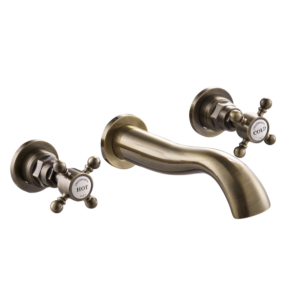 Chatsworth 1928 Antique Brass Wall Mounted Crosshead Basin Mixer Tap Victorian Plumbing UK