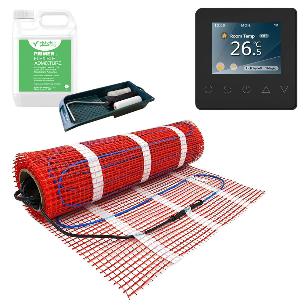 Caldo Underfloor Heating Kit w. Black Programmable Timerstat Bundle - Various Sizes