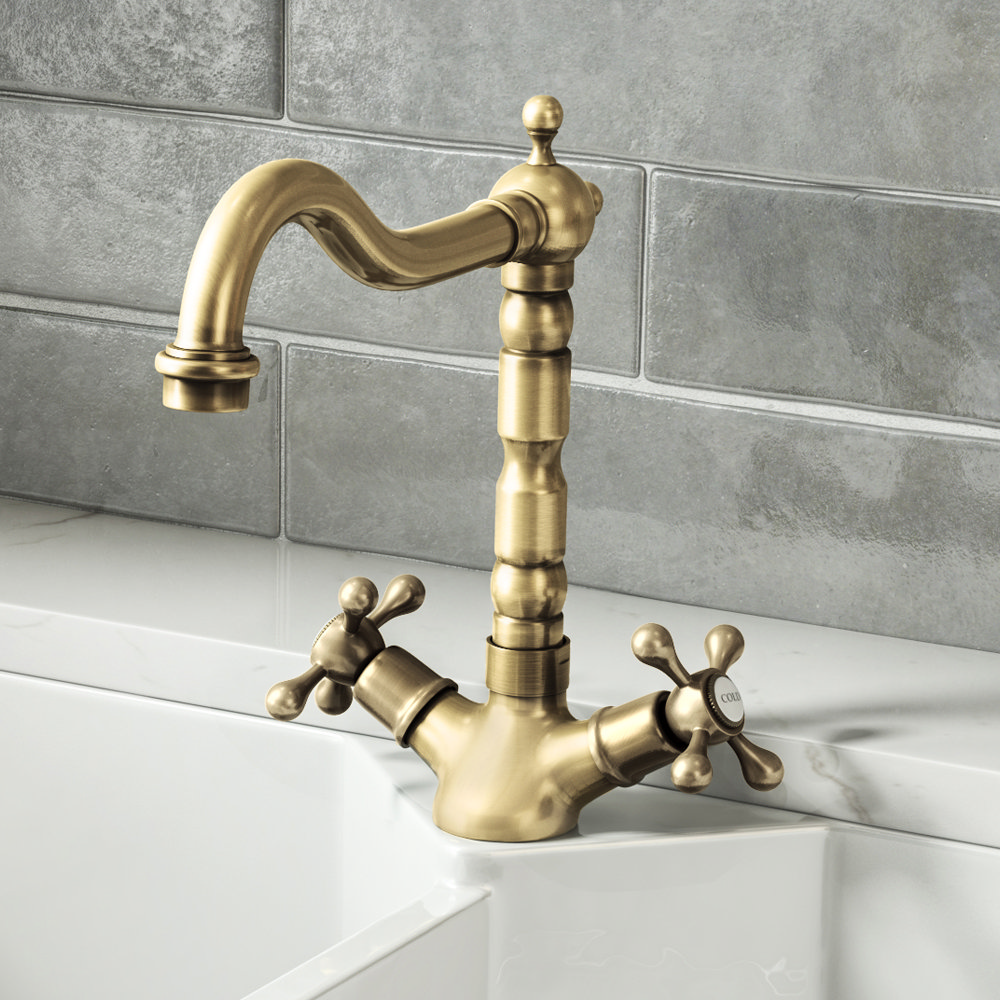 Kitchen Sink Mixer Taps Traditional Antique Bronze Brass Bath Basin Faucet U 