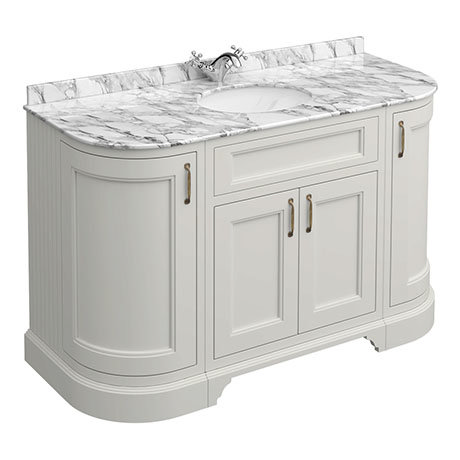 Sworth Grey 1335mm Curved Vanity Unit With White Marble Basin Top Victorian Plumbing Uk - Marble Top Bathroom Vanity Units Uk