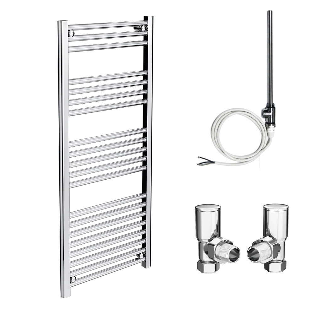 Diamond 500 x 1200mm Straight Heated Towel Rail (Inc. Valves + Electric Heating Kit) Victorian