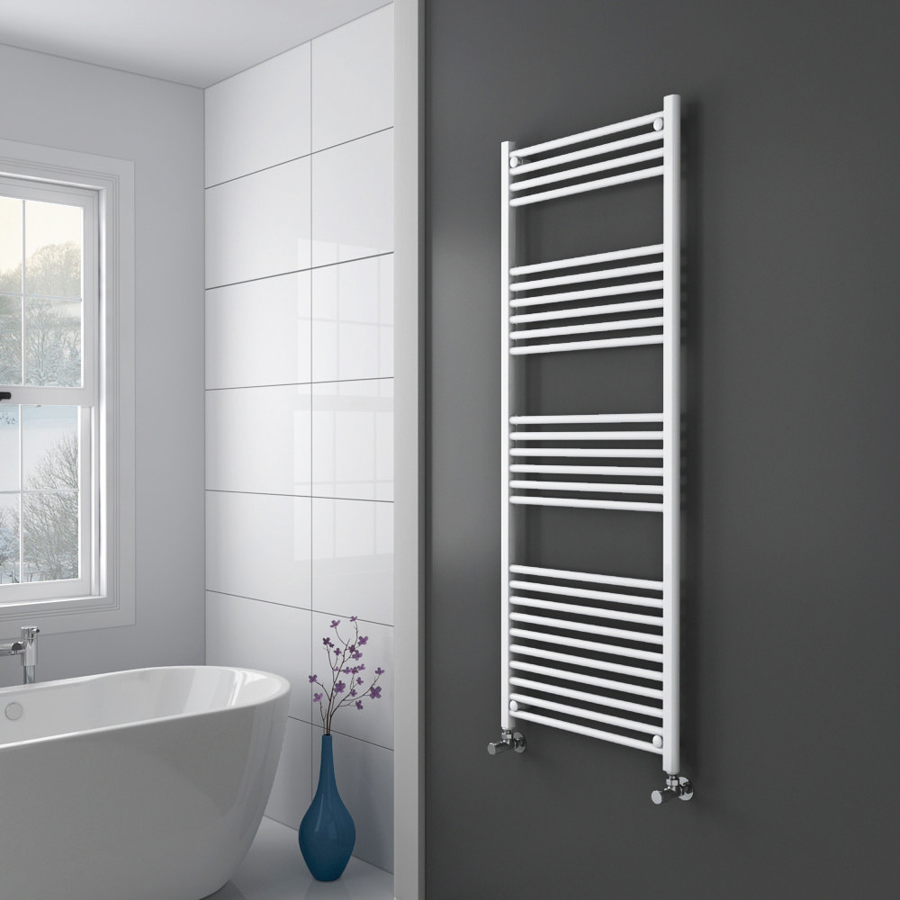 Diamond Heated Towel Rail - W600 x H1600mm - White - Straight at ...