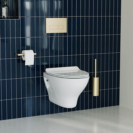 Crosswater MPRO Brushed Brass / Kai Toilet + Concealed WC Cistern with Wall Hung Frame