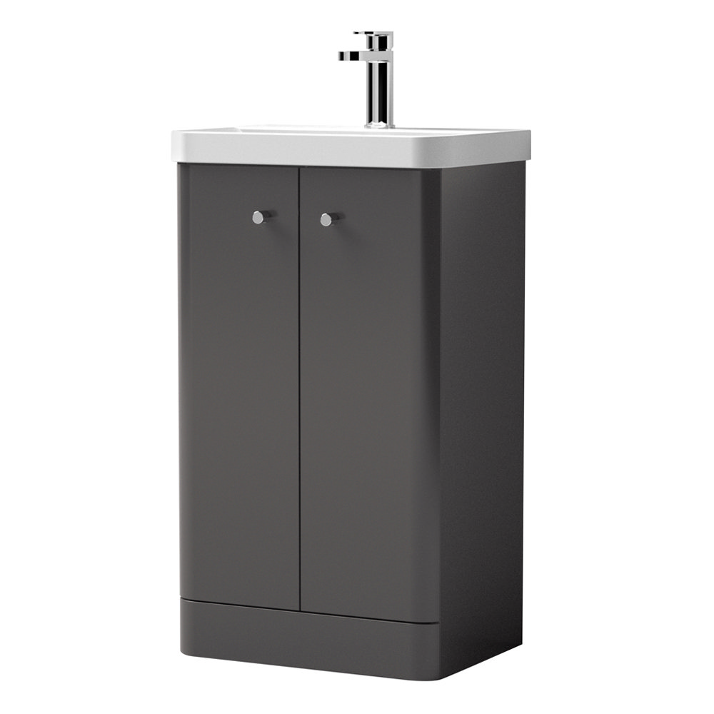 Cruze 500mm Curved Gloss Grey 2Door Vanity Unit with 1TH Ceramic Basin