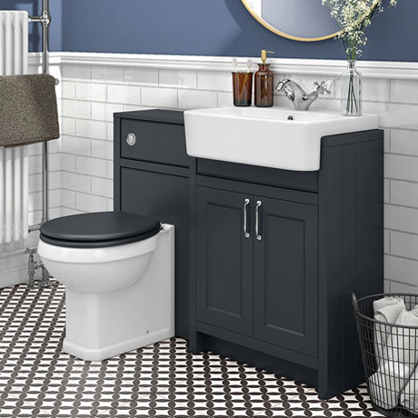 Sworth Traditional Graphite Semi, Haywood Grey 600mm Modern Sink Vanity Unit Toilet Package