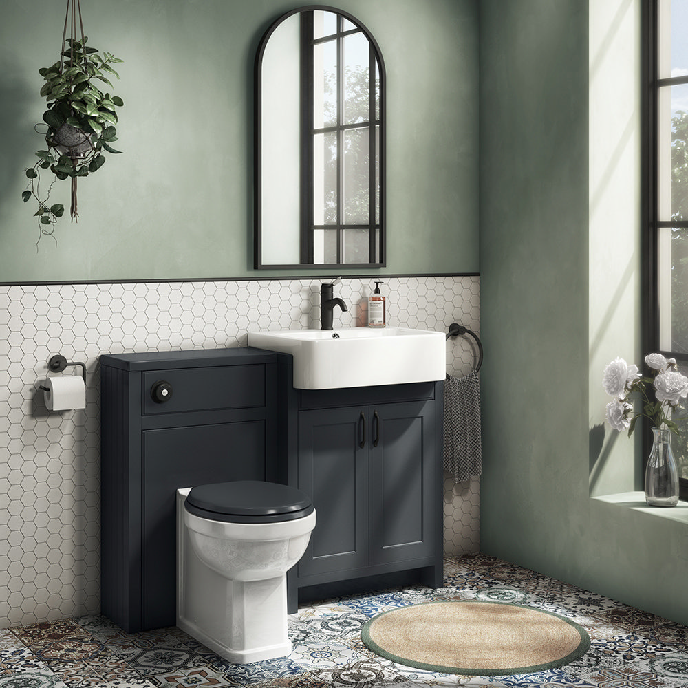 Chatsworth Traditional Graphite Semi-Recessed Vanity Unit w. Matt Black Handles + Toilet Package