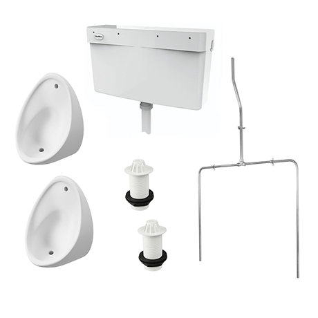 Cove Concealed Urinal Pack with 2 x 500mm Urinal Bowls + Plastic Cistern