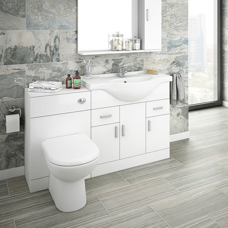 Cove 1320mm Vanity Unit Suite + Tap (High Gloss White - Depth 330mm)