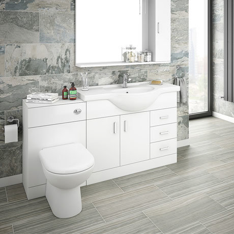 Cove 1520mm Vanity Unit Bathroom Suite High Gloss White Depth 330mm Victorian Plumbing Uk