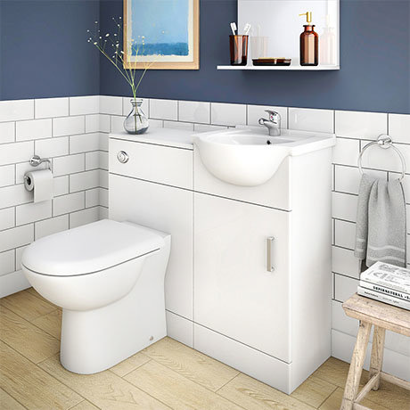 Cove 950mm Cloakroom Vanity Unit Suite + Basin Mixer (Gloss White - Depth 300mm)