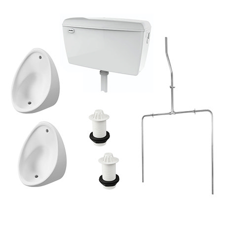 Cove Exposed Urinal Pack with 2 x 400mm Urinal Bowls + Plastic Cistern