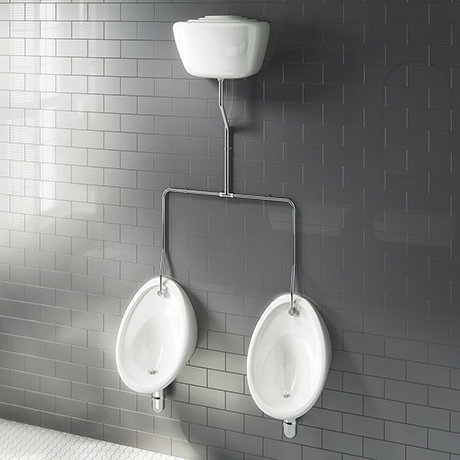 Cove Exposed Urinal Pack with 2 x 400mm Urinal Bowls + Ceramic Cistern