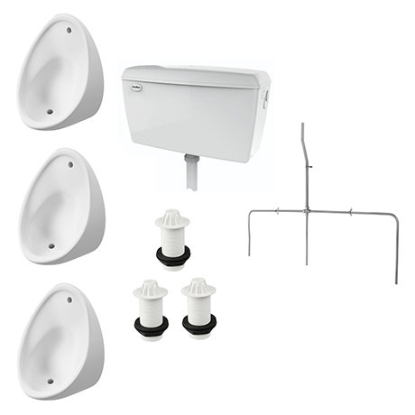 Cove Exposed Urinal Pack with 3 x 500mm Urinal Bowls + Plastic Cistern