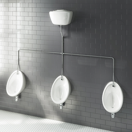 Cove Exposed Urinal Pack with 3 x 500mm Urinal Bowls + Ceramic Cistern