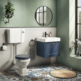 Chatsworth Wall Hung Blue Vanity with Chrome Handle &amp; Low Level Toilet