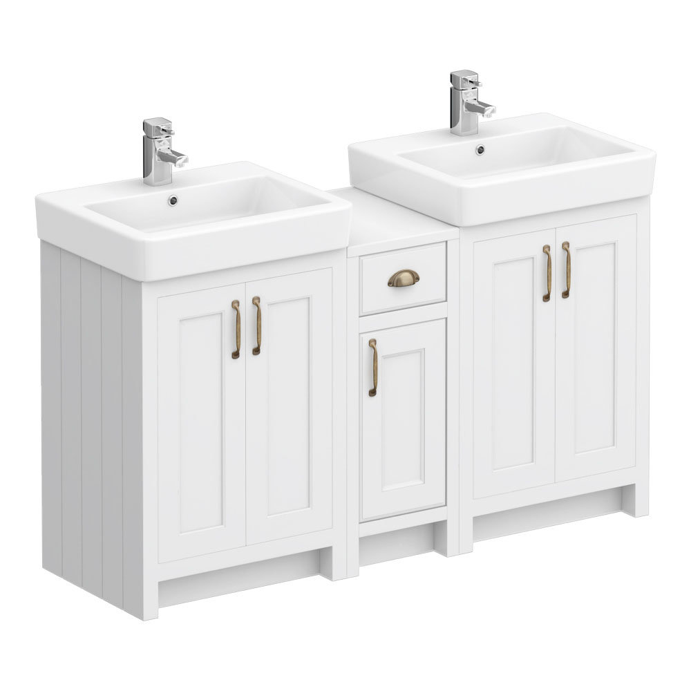 Chatsworth Traditional White Double Basin Vanity + Cupboard Combination