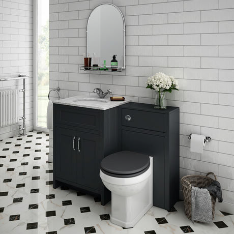 Chatsworth White Marble Traditional Graphite Vanity Unit + Toilet Package