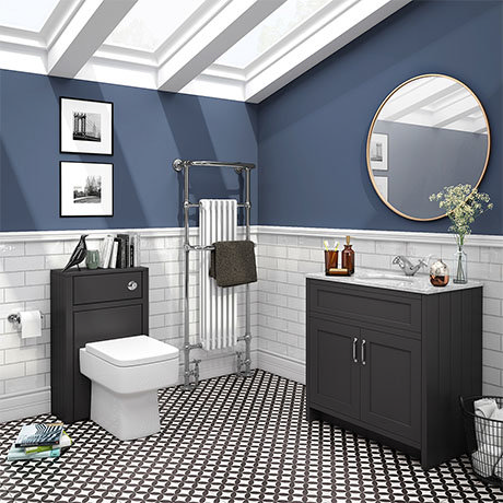 Chatsworth White Marble 810mm Traditional Graphite Vanity Unit + Toilet Package